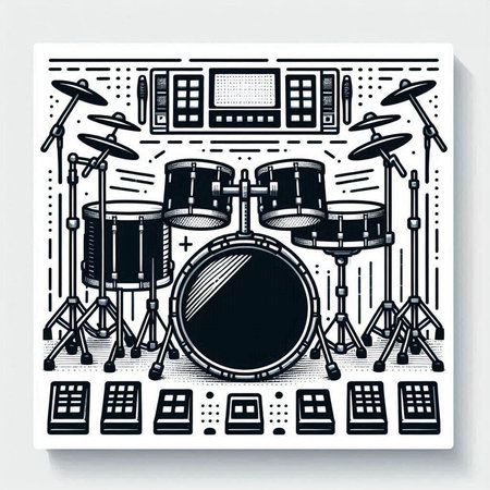 Drum set on a white background. Vector illustration in sketch style.