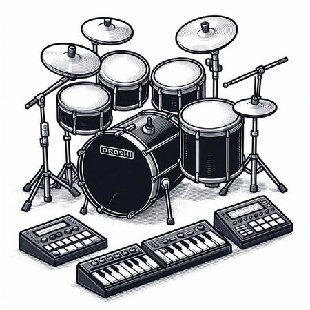 Drum kit on a white background. Vector illustration of musical instruments.