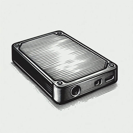 Vintage monochrome hand drawn vector illustration of hard drive.