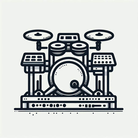 Drum kit on a white background. Vector illustration in outline style.