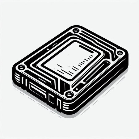 Computer chip icon in black and white colors on a light background.