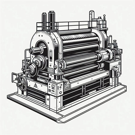 Vector illustration of a lathe machine in engraving style.