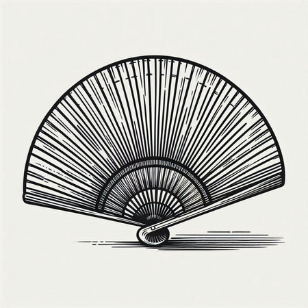 Folding fan hand drawn in engraving style. Vector illustration.の写真素材