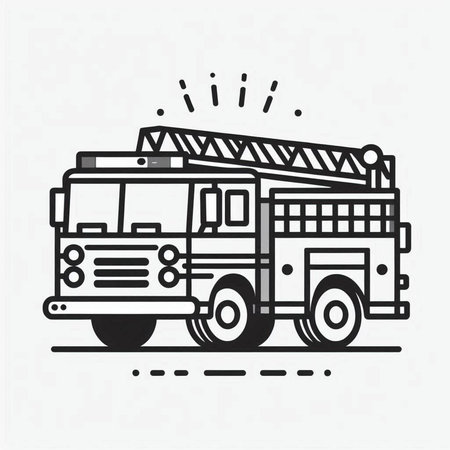 Fire engine. Fire truck. Vector illustration in thin line style.