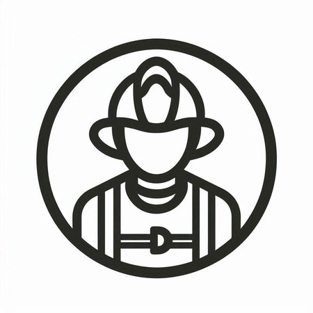 Firefighter icon, vector illustration. Flat design style, black and white