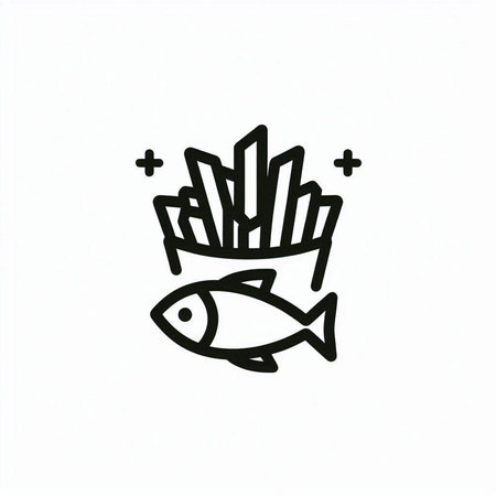 french fries and fish icon on white background. vector illustration.