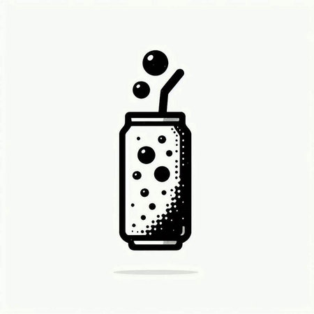 Vector illustration of a glass of water with bubbles. Black and white icon.