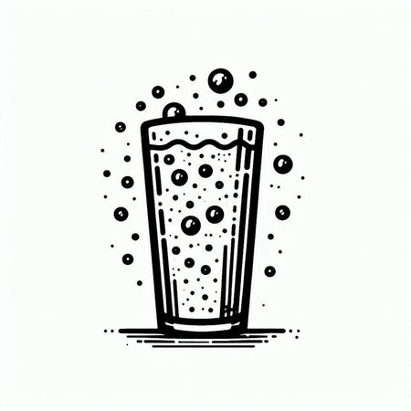 Vector illustration of a glass of water with bubbles. Hand drawn style.の写真素材