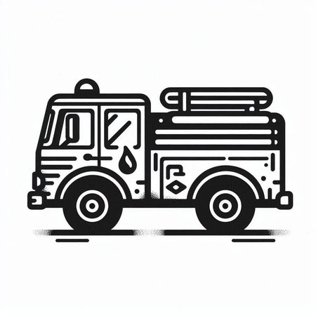 fire truck icon on white background in engraving style vector illustration.