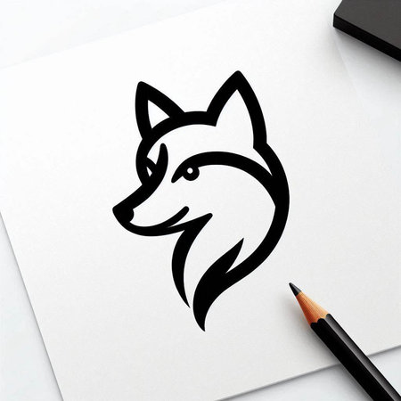 Illustration of a fox drawing on a white sheet of paper.