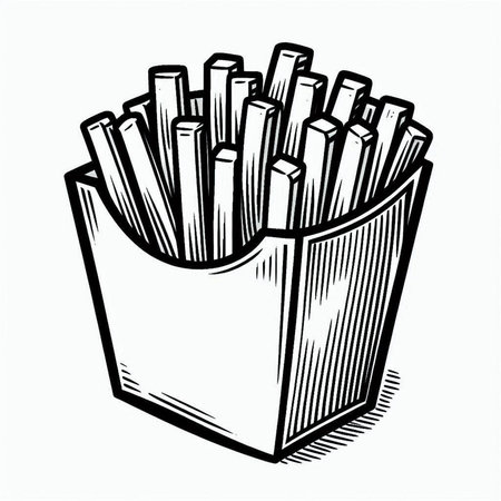 French fries in a box. Vector illustration in doodle style.