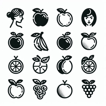 Fruit icons set. Black and white design. Vector illustration.の写真素材