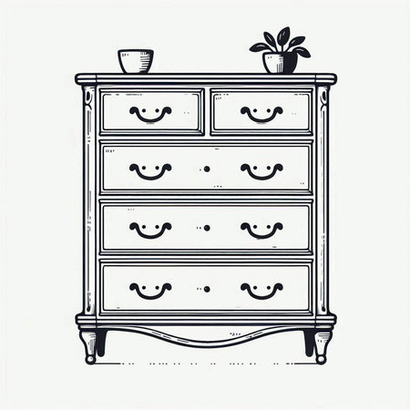 Drawing of a chest of drawers with a smiley faceの写真素材