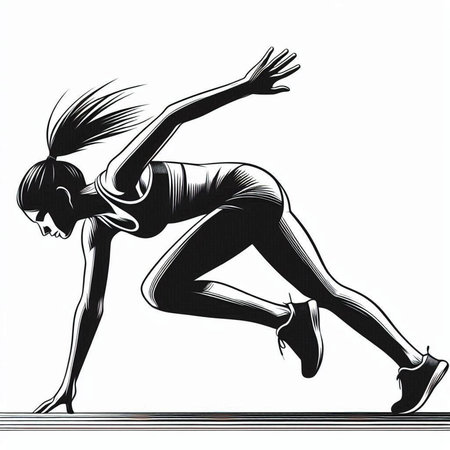 Athletic woman running. Black and white vector illustration.