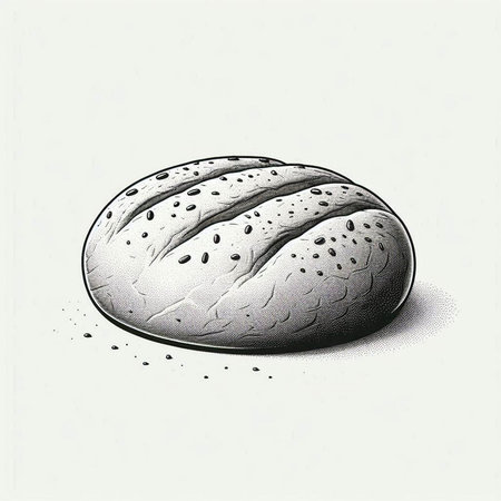 Illustration of a loaf of bread with drops of water on white background