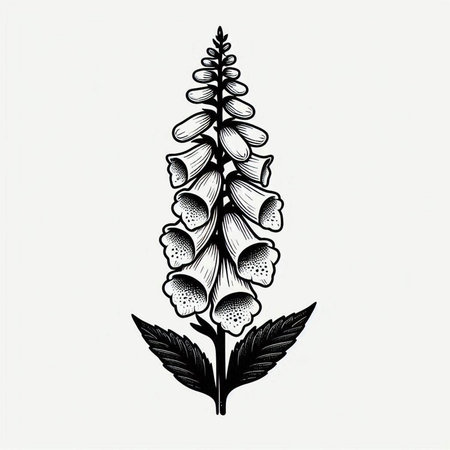 Digitalis purpurea. Digitalis purpurea. Hand drawn vector illustration.の写真素材