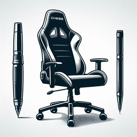 Office chair with pen and pencils. Hand drawn vector illustration.の写真素材