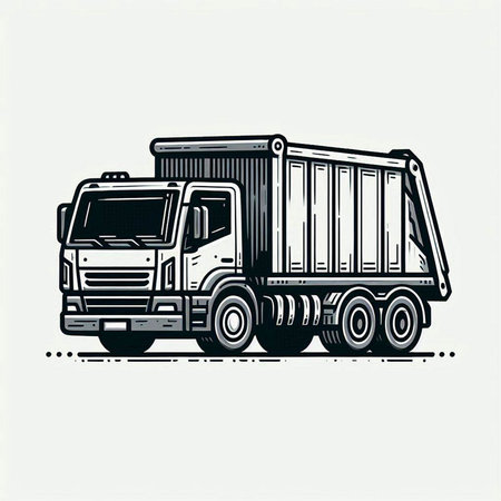 Garbage truck vector illustration isolated on white background. Hand drawn truck.の写真素材