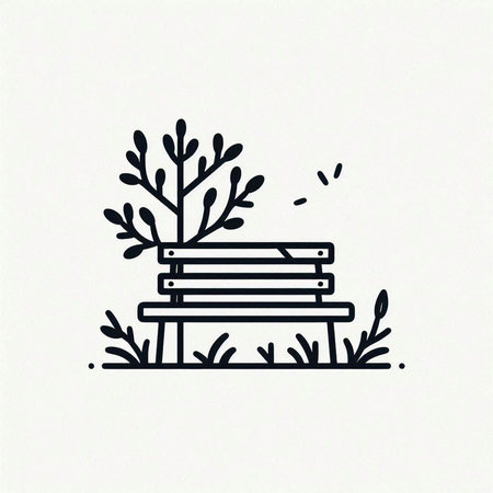 Park bench icon in hand drawn style on white background. Vector illustration.の写真素材