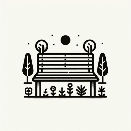 Outline icon of a park bench and trees. Vector illustration.の写真素材