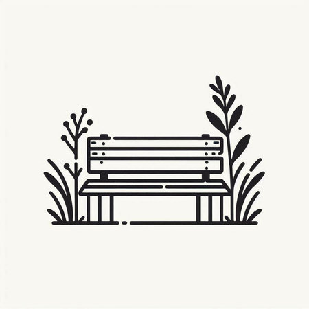 Bench in the park. Outline icon on white background. Vector illustration.の写真素材