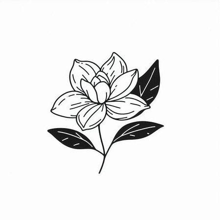 Hand drawn doodle magnolia flower isolated on white background. Vector illustration.の写真素材