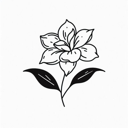 Black and white hand drawn doodle flower isolated on white backgroundの写真素材