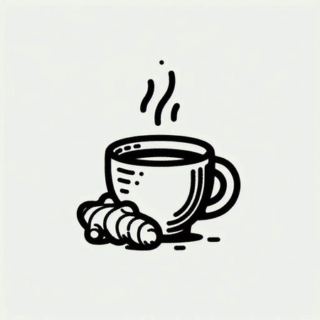 Coffee cup and croissant. Hand drawn vector illustration.