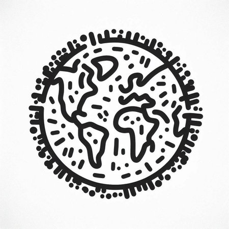 Hand drawn doodle of planet earth, isolated on white backgroundの写真素材