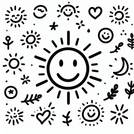 Vector set of hand drawn sun doodles. Isolated on white background.