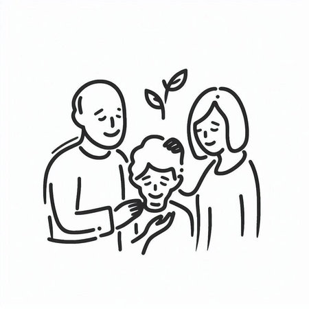 Family life concept with father, mother and son. Hand drawn vector illustration.
