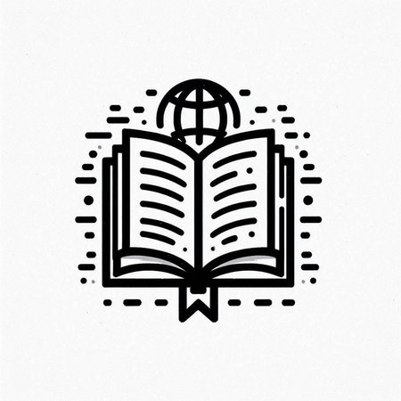 Globe and book icon on white background. Vector Illustration.