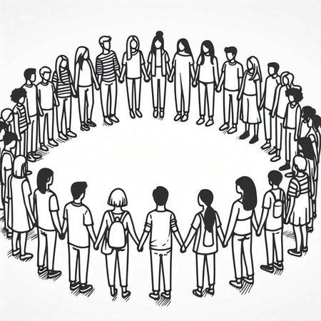 People in a circle. Hand drawn vector illustration. Sketch style.
