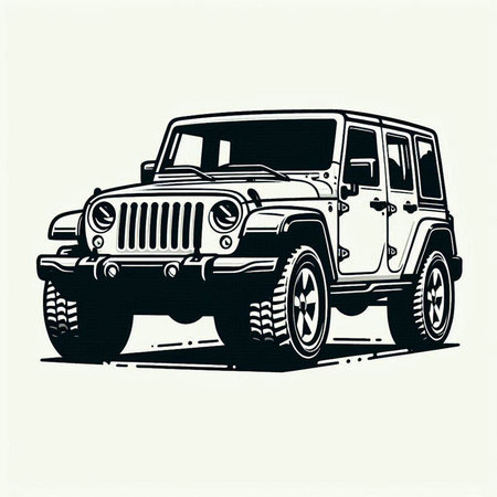 Off-road vehicle in retro style, vector monochrome illustration