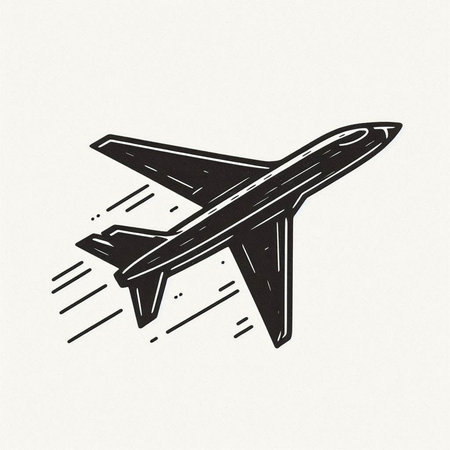 Airplane flying in the sky. Hand drawn sketch vector illustration.