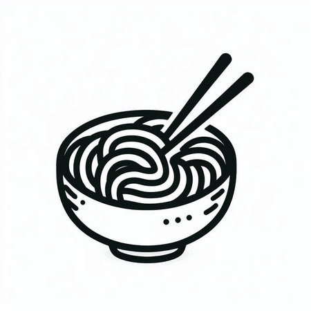 Noodles in a bowl with chopsticks. Vector illustration.