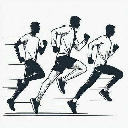 Running people. Sport vector illustration. Hand drawn line art style.
