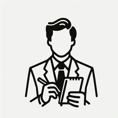 Businessman with a notebook and pen. Hand drawn vector illustration.の写真素材