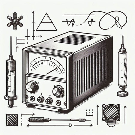 old radio set on a white background. hand-drawn illustration.