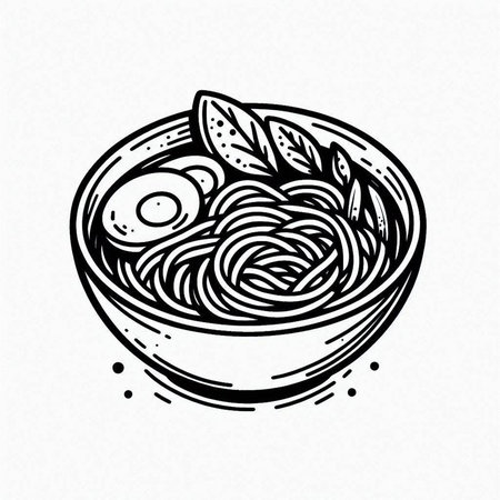 Spaghetti in bowl. Hand drawn sketch style. Vector illustration.の写真素材
