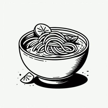 Spaghetti in a bowl on a white background. Vector illustration.