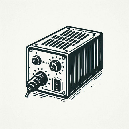 Retro music player, vintage engraving style vector illustration.