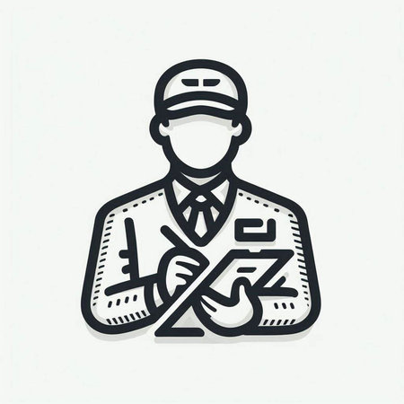 Policeman with a list of papers in his hands. Vector illustration.
