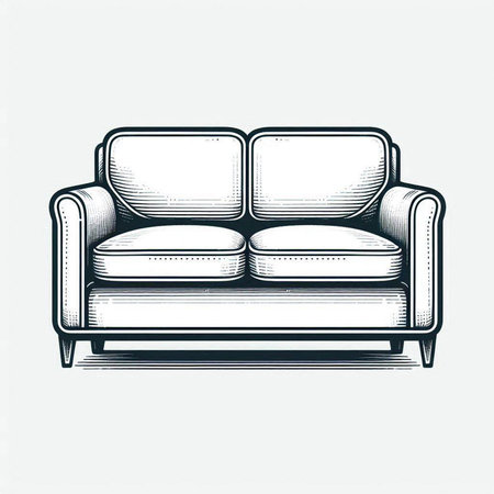 Sofa with pillows in retro style. Vector illustration.の写真素材