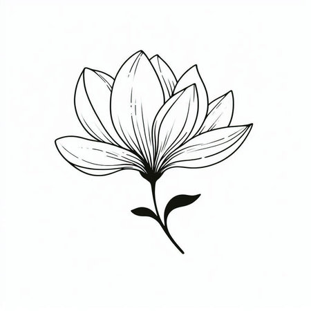 Magnolia flower. Black and white vector illustration isolated on white background.の写真素材
