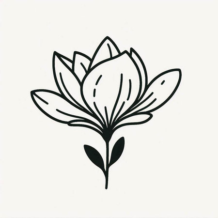 Hand drawn vector illustration of a beautiful blooming magnolia flower.の写真素材