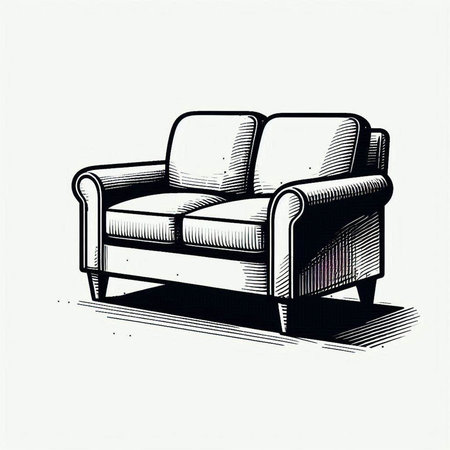 Sofa hand drawn in engraving style. Vector illustration.の写真素材