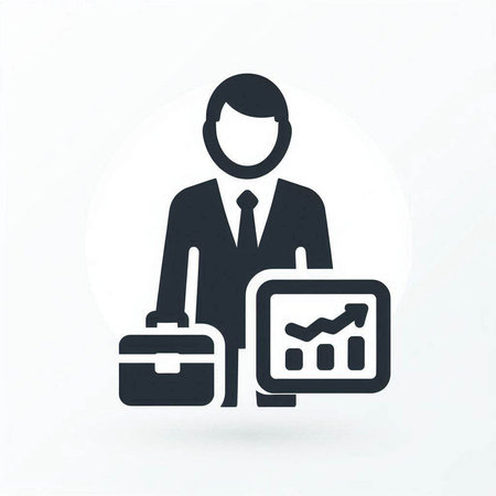 Businessman with briefcase and graph icon vector, flat design best vector iconの写真素材