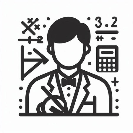 Businessman with calculator icon. Vector illustration of a man in a business suit.