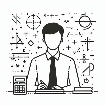 Businessman in office. Hand drawn vector illustration. Line art.